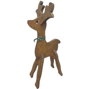Vintage Wooden Reindeer Christmas Decoration Handcrafted Signed 1986 Rustic